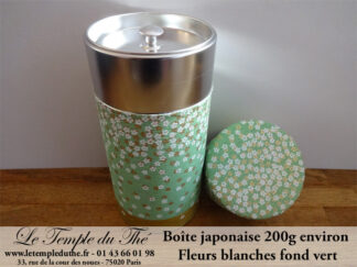 Boîte à thé japonaise 200 g environ fleurs blanches fond vert
