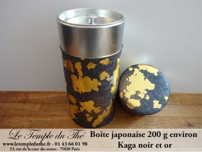 Boîte à thé japonaise 200g papier Kaga noir et or