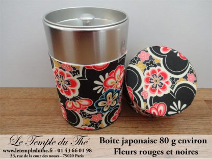 Boîte à thé japonaise 80g fleurs rouges et noires