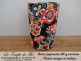 Boîte à thé japonaise 80g fleurs rouges et noires