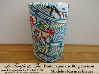 Boîte à thé japonaise 80g fleurs rayures bleues