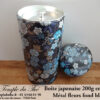 Boîte à thé japonaise 200g métal fleurs fond bleu