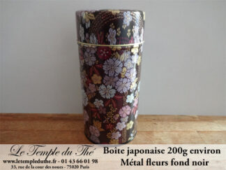 Boîte à thé japonaise laquée fleurs fond noir