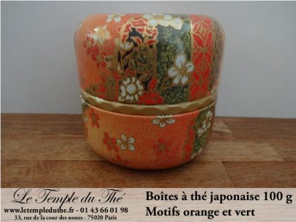 Boîte à thé japonaise Nagano 100 g motifs orange et vert