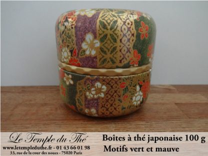 Boîte à thé japonaise Nagano 100 g motifs vert et mauve
