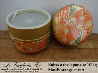 Boîte à thé japonaise Nagano 100 g motifs orange et vert