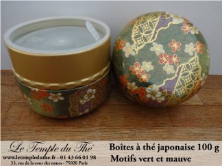 Boîte à thé japonaise Nagano 100 g motifs vert et mauve