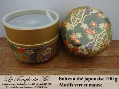 Boîte à thé japonaise Nagano 100 g motifs vert et mauve