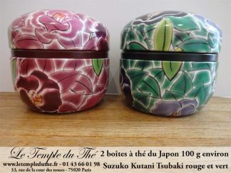 Deux boîtes à thé du Japon Suzuko Kutani Tsubaki rouge et verte