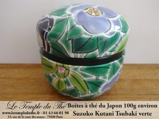 Boîte à thé japonaise Suzuko Kutani Tsubaki vert