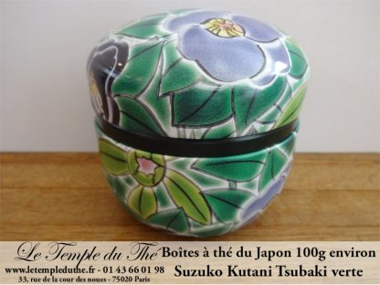 Boîte à thé japonaise Suzuko Kutani Tsubaki vert