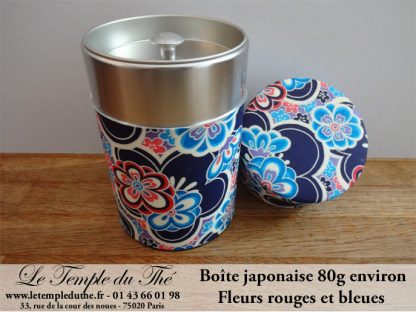 Boîte à thé japonaise 80g fleurs rouges et bleues