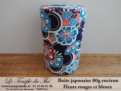Boîte à thé japonaise 80g fleurs rouges et bleues
