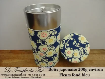 Boîte à thé japonaise 200g fleurs fond bleu – Image 2