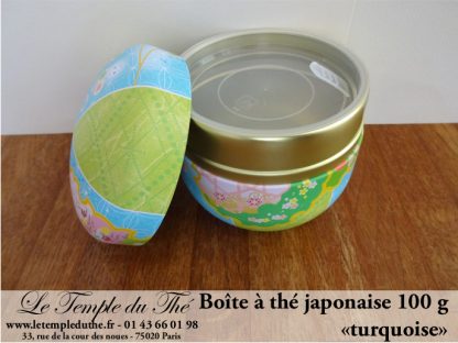 Boîte à thé japonaise 100 g ronde "turquoise"