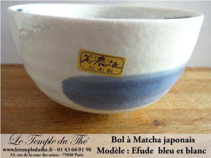 Bol à Matcha japonais bleu et blanc Efude