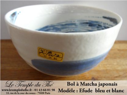 Bol à Matcha japonais bleu et blanc Efude