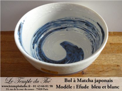 Bol à Matcha japonais bleu et blanc Efude