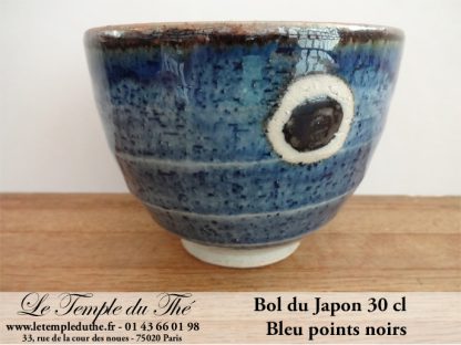 Bol à thé japonais bleu points noirs 30 cl