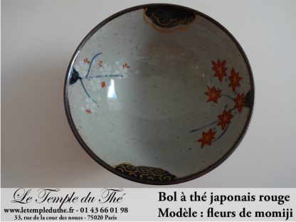 Bol à thé rouge en porcelaine du Japon fleurs de momiji