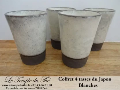 Coffret de 4 tasses à thé japonaises blanches – Image 2
