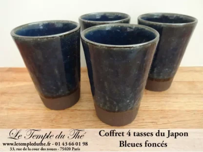 Coffret de 4 tasses à thé japonaises bleues foncés – Image 4