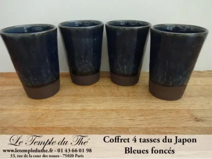 Coffret de 4 tasses à thé japonaises bleues foncés