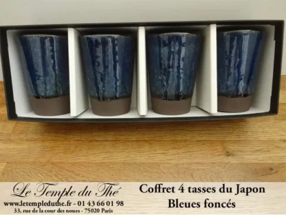 Coffret de 4 tasses à thé japonaises bleues foncés – Image 2