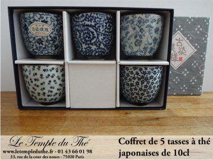 Coffret 5 tasses à thé du Japon bleues