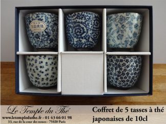 Coffret 5 tasses à thé du Japon bleues