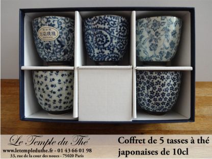 Coffret 5 tasses à thé du Japon bleues
