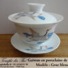 Gaiwan en porcelaine de Chine Grue bleue