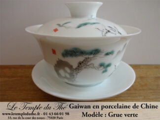 Gaiwan en porcelaine de Chine Grue verte