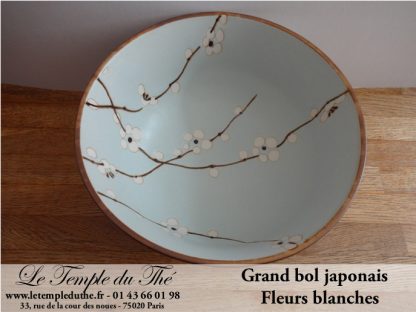 Grand bol du Japon bleuté fleurs blanches