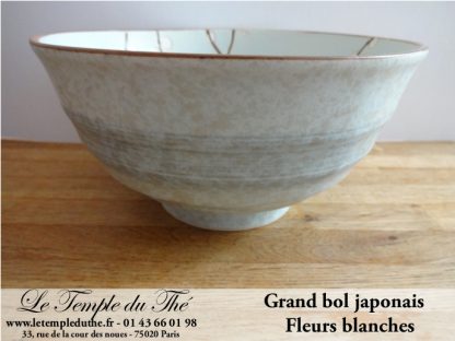 Grand bol du Japon bleuté fleurs blanches