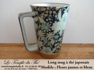 Long mug en céramique du Japon 35 cl fleurs jaunes et bleues