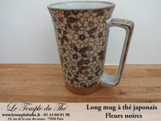 Long mug du Japon en céramique 35 cl fleurs noires