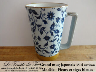 Long mug du Japon en céramique 35 cl fleurs et tiges bleues