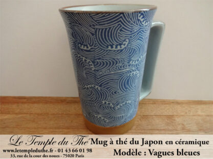 Long mug du Japon en céramique 35 cl vagues bleues – Image 2