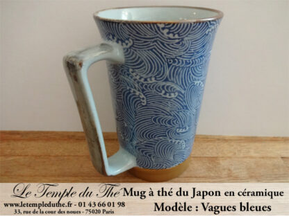 Long mug du Japon en céramique 35 cl vagues bleues – Image 3