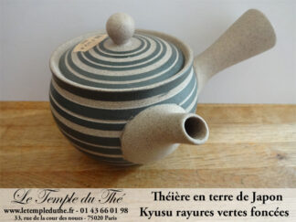 Kyusu en terre du Japon 35 cl rayures vertes foncés