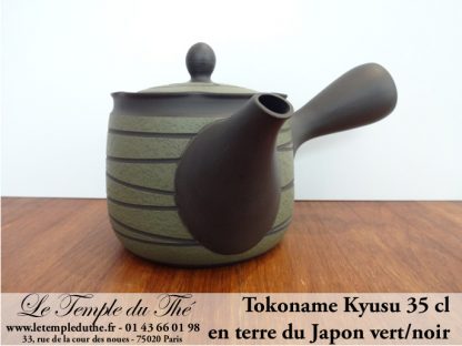 TOKONAME poterie Théière japonaise Kyusu vert/noir 35 cl environ