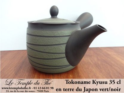 TOKONAME poterie Théière japonaise Kyusu vert/noir 35 cl environ