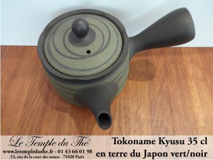 TOKONAME poterie Théière japonaise Kyusu vert/noir 35 cl environ