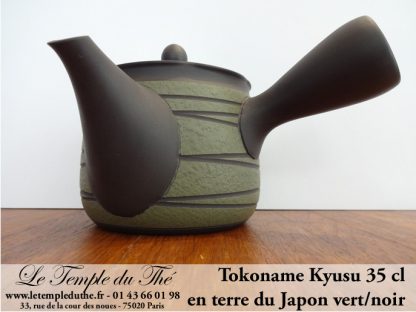 TOKONAME poterie Théière japonaise Kyusu vert/noir 35 cl environ
