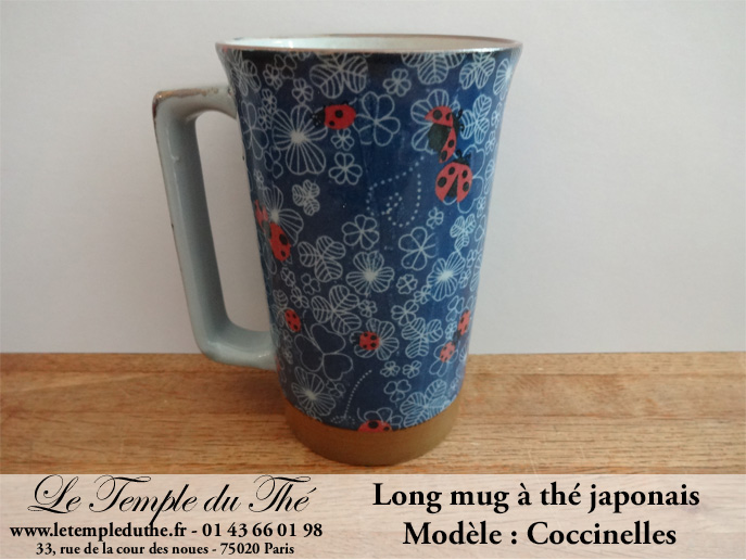 Long mug à thé japonais 35 cl en céramique modèle coccinelles