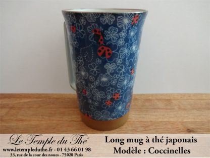 Long mug à thé japonais 35 cl en céramique modèle coccinelles