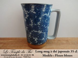 Long mug en céramique du Japon 35 cl fleurs bleues