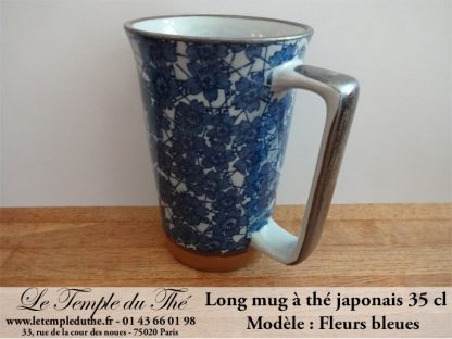 Long mug en céramique du Japon 35 cl fleurs bleues