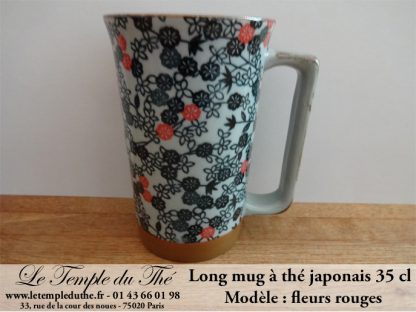 Long mug en céramique du Japon 35 cl fleurs rouges